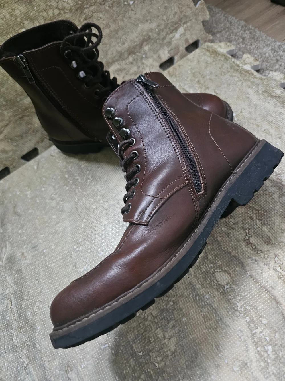 Alfani Men's Brown Leather Lace-Up Side-Zip Boots